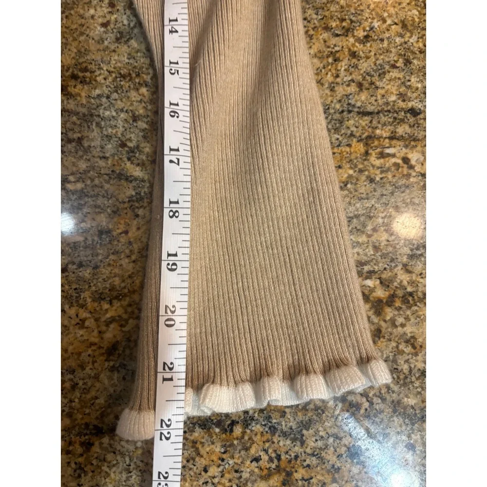 Calvin Klein Womens Ribbed Knit Sweater Tan Lettuce Trim Long‎ Sleeve M